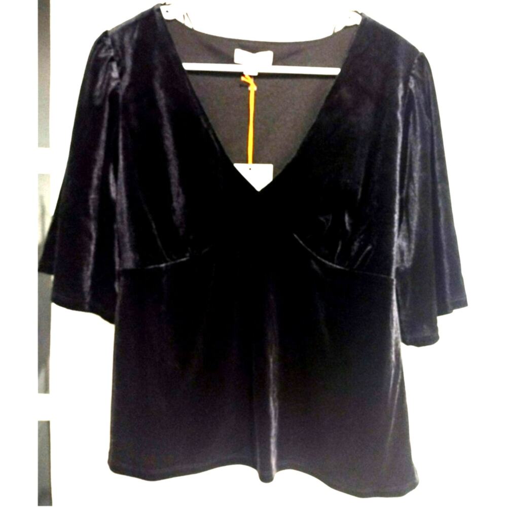 NWT Large Women's Black Velvet Blouse Dressy Flowy Party Boho Elegant Casual